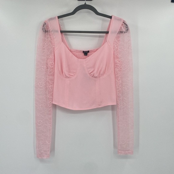 Wild Fable Pink Cropped Long Sleeve Lace Top Size Small - Picture 2 of 10